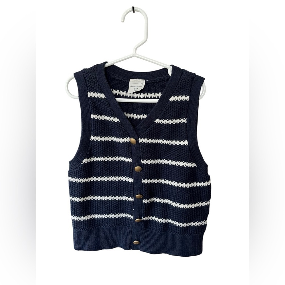 abercrombie kids Kids' Navy Striped Cotton Blend Sweater Vest, Size 9/10